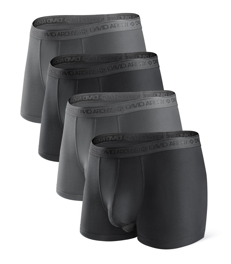DAVID ARCHY Men's Underwear Ultra Soft Modal Dual Pouch Trunks Support Ball Pouch Bulge Enhancing Boxer Briefs for Men 4 Pack(XXL, Black/Charcoal) - Image 1